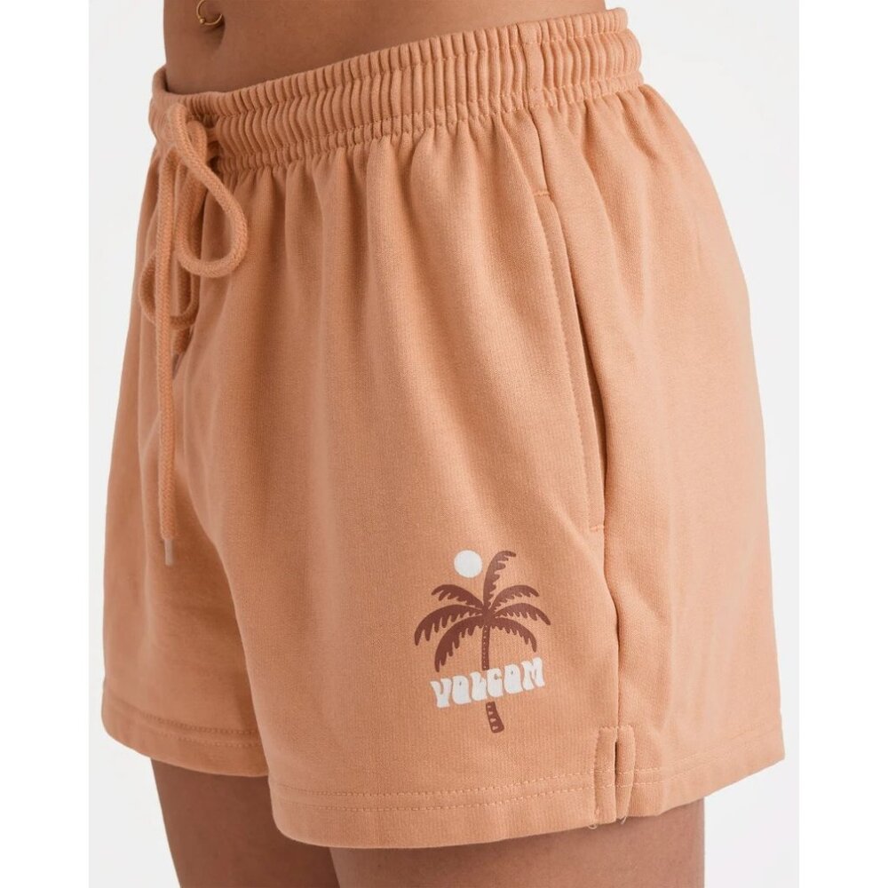 VOLCOM Just Chill Fleece Shorts Sz XL Orange Palm Tree Graphic Logo Lounge Beach